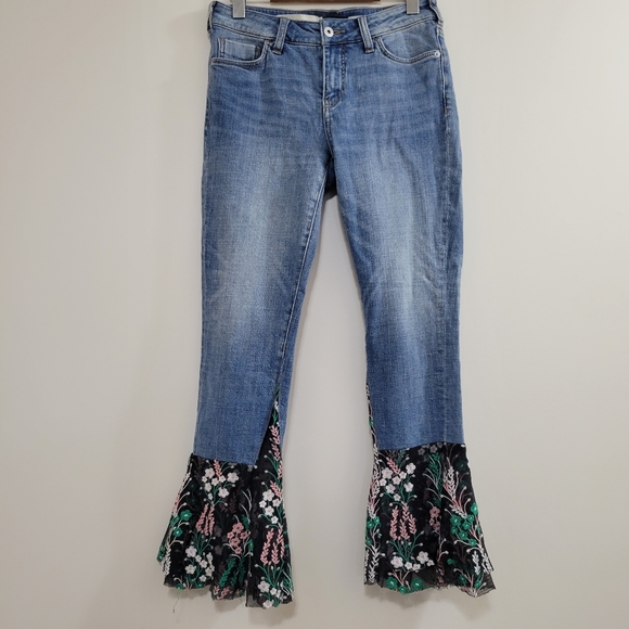Anthro Pilcro and the letterpress floral mesh bell bottom jeans 25 - Picture 2 of 7